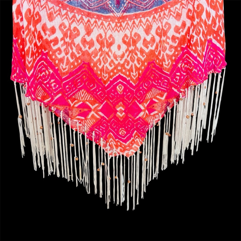 Chico's Phoebe Linen Poncho Multicolor O/S Fringe Lightweight Boho Hipster - Picture 5 of 13